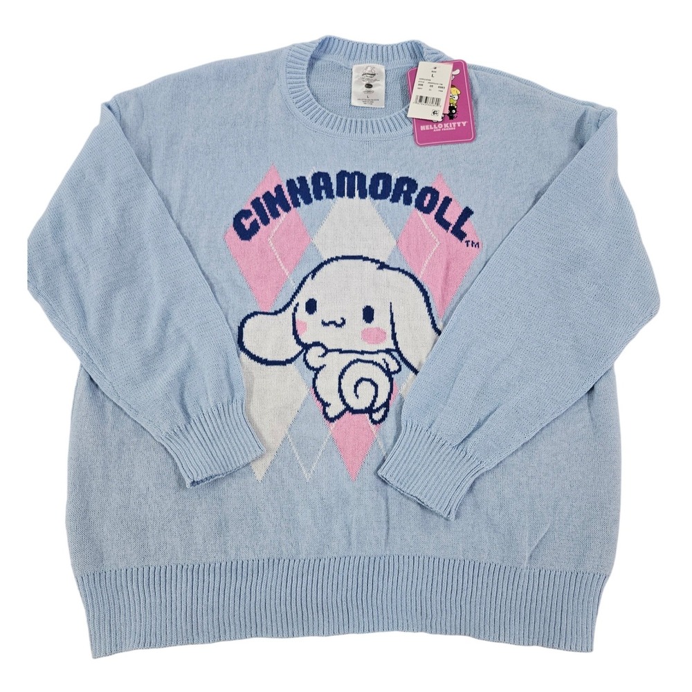 Sanrio Cinnamoroll Argyle Sweater Blue Knit Pullover J002070JHK1780 Mens L New